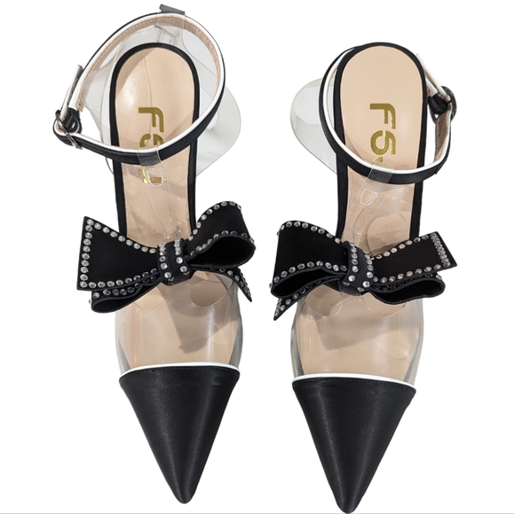 FSJ Bow Clear Stiletto Heels 9 - Picture 3 of 9